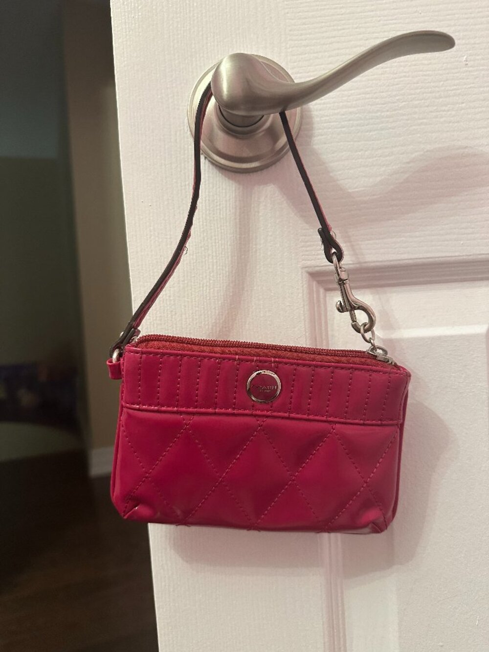 Authentic Y2K COACH Quilted Patent Leather Wristlet Hot Pink